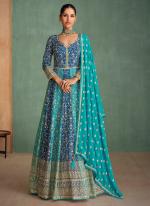 Georgette Blue Wedding Wear Embroidery Work Readymade Anarkali Suit